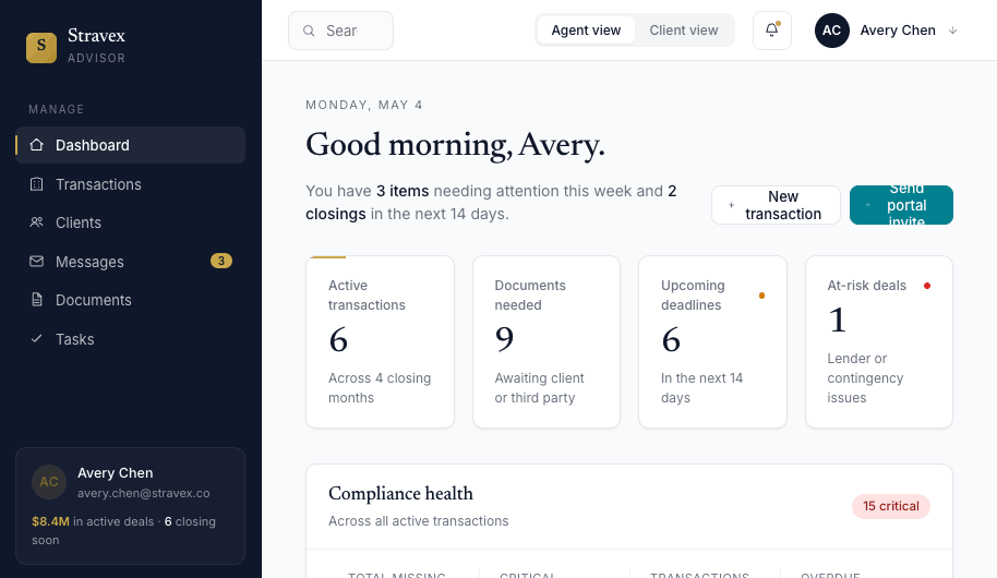 The Deed transaction dashboard